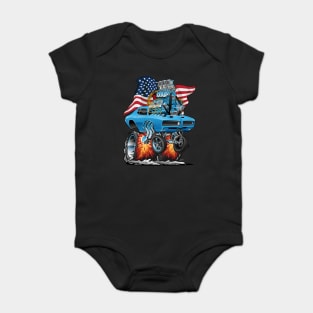 Patriotic Sixties American Muscle Car with USA Flag Cartoon Baby Bodysuit